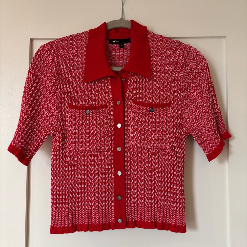 Maje short sleeve button down cardigan sweater
